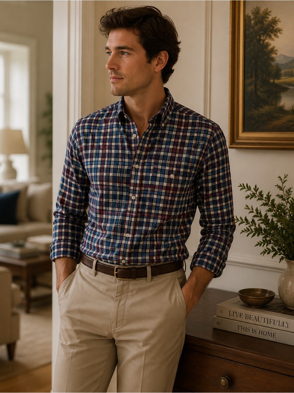 Vineyard Vines Crosby Shirt Shep & Ian Pink Blue Plaid Cotton Button Up Men's M